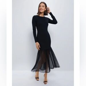 Elegant Black Long Sleeve Dress with Sheer Detail